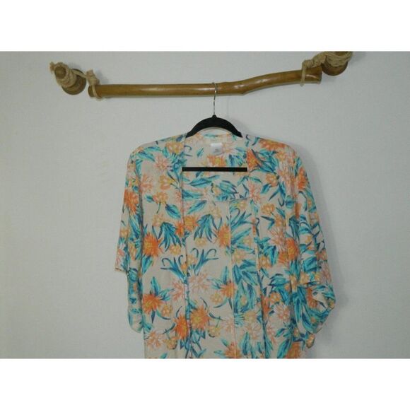 Tori Praver Beach Coverup‎ Swimwear Seafoam Peach Turquoise Floral Size XS/S - Picture 3 of 7